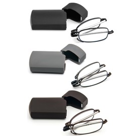 prtcslwd 3 Pack Folding Reading Glasses Stainless Steel Mini Anti-Blue Light Blocking Reader for Men Women (3Pack（Black+Gray+Brown）, 1.5, x)