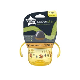 Tommee Tippee Superstar Sippee Drinking Cup, 100% Leak- and Shake-Proof INTELLIVALVE Technology, Antibacterial BACSHIELD Technology, 4 M+, 190 ml, Pack of 1, Yellow