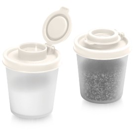 Salt and Pepper Pots – Salt and Pepper Shakers in a Range of Sizes – Non-Toxic Salt and Pepper Set for Home, Camping, Picnics, Lunch Boxes – Transparent Salt Pepper Set (Medium White, 2pk)
