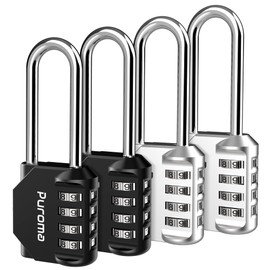 Puroma 4 Pack 2.6 Inch Long Shackle Combination Lock 4 Digit Outdoor Waterproof Padlock for School Gym Locker, Sports Locker, Fence, Gate, Toolbox, Case, Hasp Storage (Silver & Black)