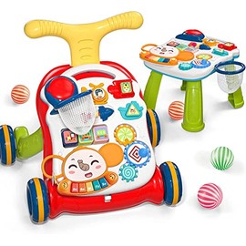CUTE STONE - Andador de aprendizaje de sentarse a pararse, andador para bebé 2 en 1, centro de actividades educativas tempranas para niños, panel de juego removible multifuncional, juguete educativo