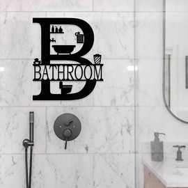 XORT Bathroom Signs Metal Wall Decor, Metal Bathroom Wall Art, Funny Bathroom Sign for Modern Home Decorations. (Black - 10 x 12 inch)