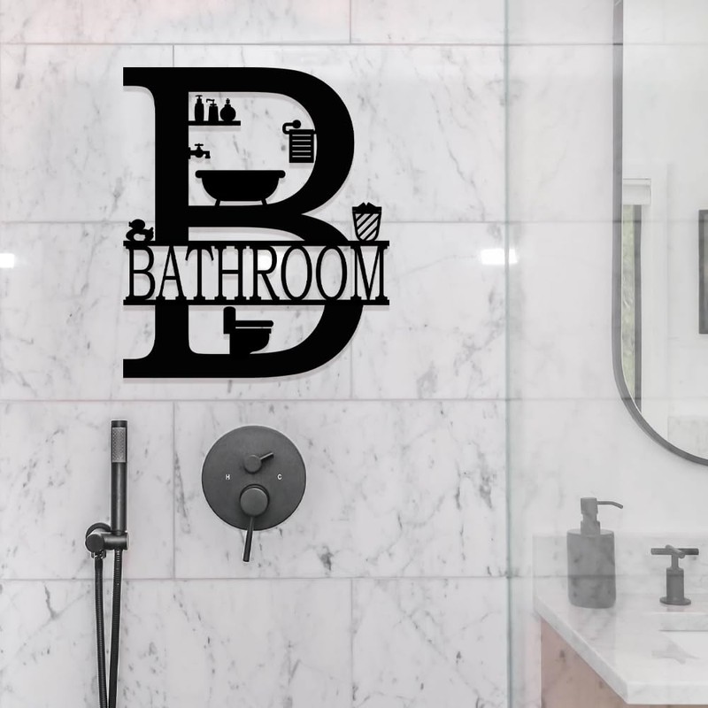 XORT Bathroom Signs Metal Wall Decor, Metal Bathroom Wall Art,