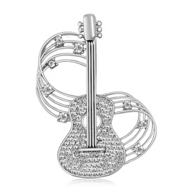 Music Guitar Brooch for Women Men Crystal Rhinestone Brooches Lapel Pin Dainty Dress Accessories Corsage for Hat Bag Suit Fashion Jewelry Simple Music Party Banquet for Wife Mom Musician (Silver)