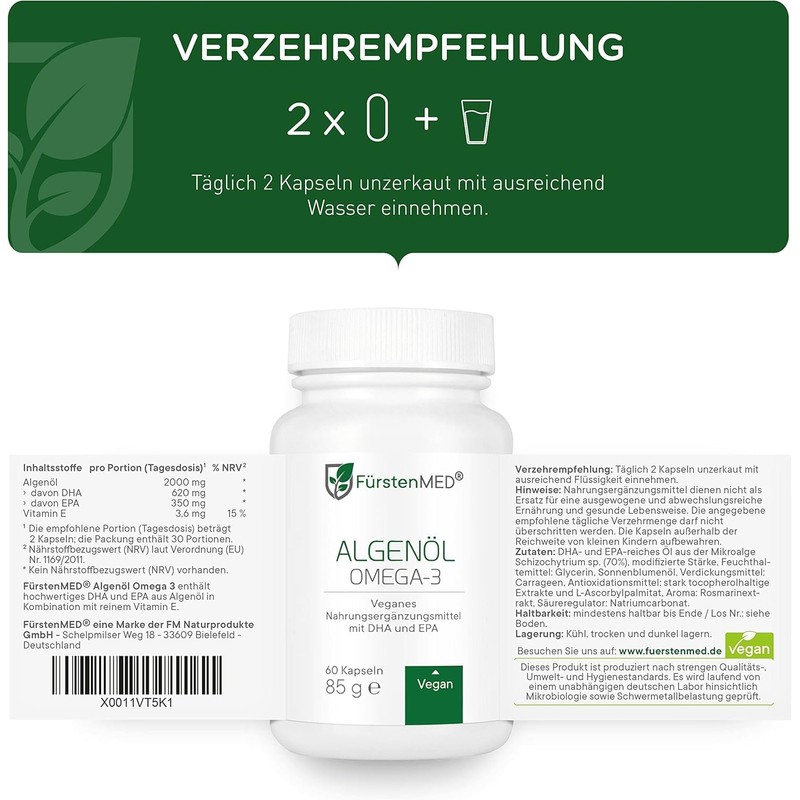 FürstenMED® Algae Oil Omega 3 Vegan Capsules High Dose with