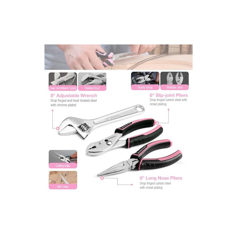 WORKPRO 284PCS Pink Tool Set, Portable Home Basic Tool Kit
