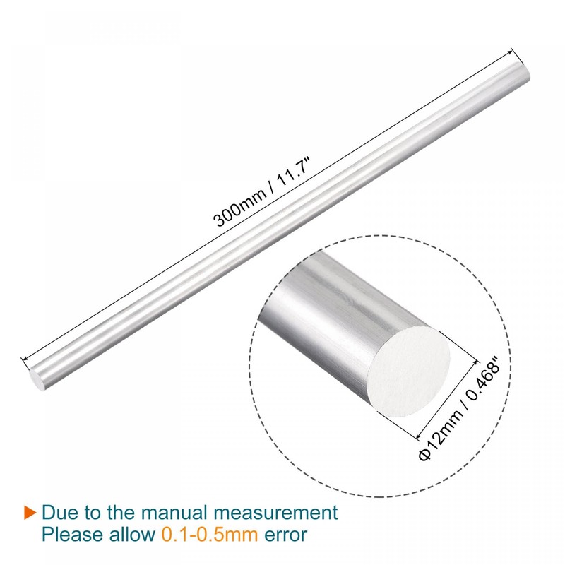 sourcing map Aluminum Solid Round Rod 12mm Diameter 300mm Length