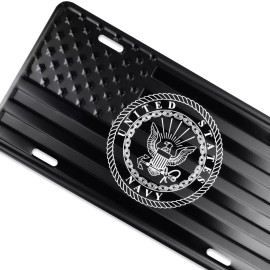 DillenCo Navy American Flag License Plate Tag Embossed Stars & Stripes & Laser Navy Logo.