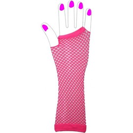 LONG FISHNET GLOVES FINGERLESS FANCY DRESS 1980'S NEON PUNK RAVE HEN NIGHT TUTU[Fuschia,One Size,Long Fishnet Gloves]