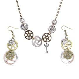 JinYu 3 Pcs Vintage Gold & Silver Gear Cog Steampunk Necklace and Earrings Jewelry Set