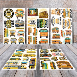50 Pack Pcs School Bus Driver Stickers for Water Bottles Waterproof Vinyl Laptop Luggage Scrapbooking Transportation Sticker Packs Bulk Teens Adults Boys Aesthetic Small Decals