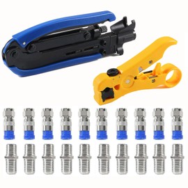DIANN Coaxial Compression Tool Coax Cable Crimper Kit with 10pcs F Male And 10pcs Female to Female RG6 Connectors for RG7/11 and RG59/6/6Q