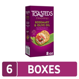 Toasteds Crackers, Party Snacks, Lunch Snacks, Rosemary and Olive Oil (6 Boxes)