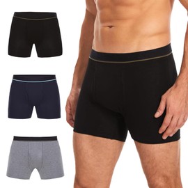 PurityLock PurityLock Mens Washable Incontinence Boxer Brief, Cotton Incontinence Underwear with Fly, Reusable Leakproof Underwear for Men, Front Rear Protection 150 ml Absorbency (3 Pack, 2XL, Black/Blue/Gray)