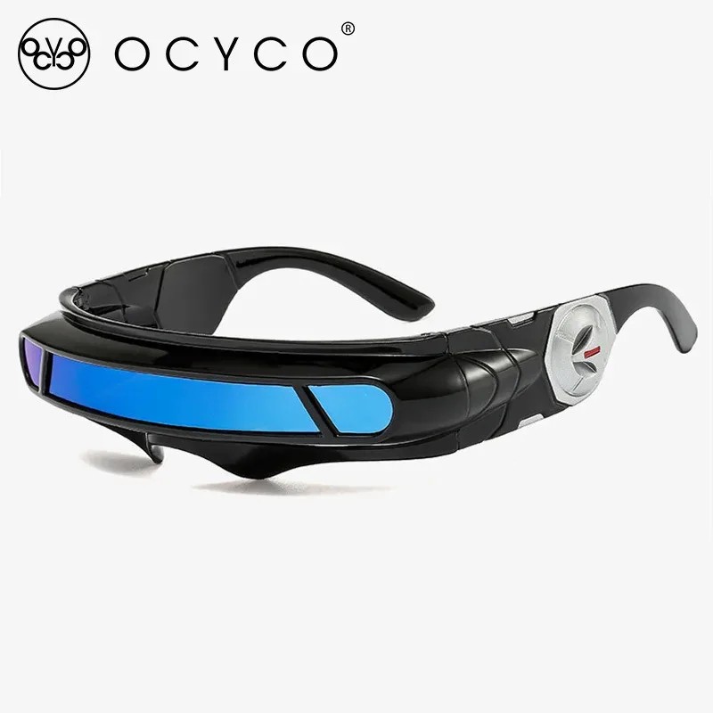 Polarized Shield Sunglasses for Outdoor Wear – Futuristic Rectangle Black