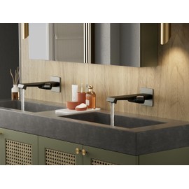 Modern Wall Mount Bathroom Faucet – Matte Black, Solid Brass Single Handle with Rough-in Valve for Concealed Installation