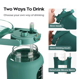 chunmo 74 oz Glass Water Bolttles with Straw Large Motivational Water Bottle with Time Marker Sports Water Bottles with Silicone Sleeve and Handle Lid 2.2L Water Jug for Gym Workout