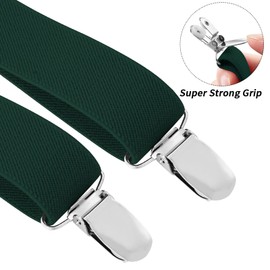 Buyless Fashion Adjustable Suspenders for Kids - 26" Elastic Straps 1" - Leather Y Shape Back - 5151 - Hunter-Green
