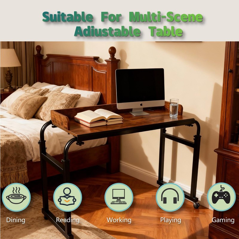 Overbed Table with Wheels and Desktop Enclosure (Brown)