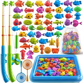 PEADUCK Magnetic Fishing Game Pool Toys Set for Kids 3-5, Water Table Bathtub Toys with Inflatable Pool Pole Rod Net Plastic Floating Fish, Outdoor Toys for Kids Boys Girls Age 3 4 5 6 7 8 Year Old
