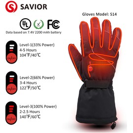 SAVIOR HEAT Heated Gloves, Unisex Rechargeable Battery Powered Electric Heating Glove for Winter Outdoor (Black S14, Medium)