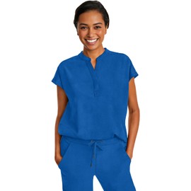 Healing Hands Women's Scrub Top Relaxed Fit Journey Top - 2 Pockets with Knit Details, Dolman Sleeve and Rounded Hem - 2152, L, Royal