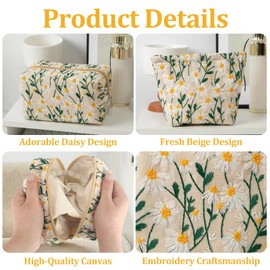 2PCS Floral Makeup Bag Set, Portable Zippered Cosmetic Bags for Women, Clutch and Makeup Pouch for Travel & Daily Use Toiletry Organizer, Beige