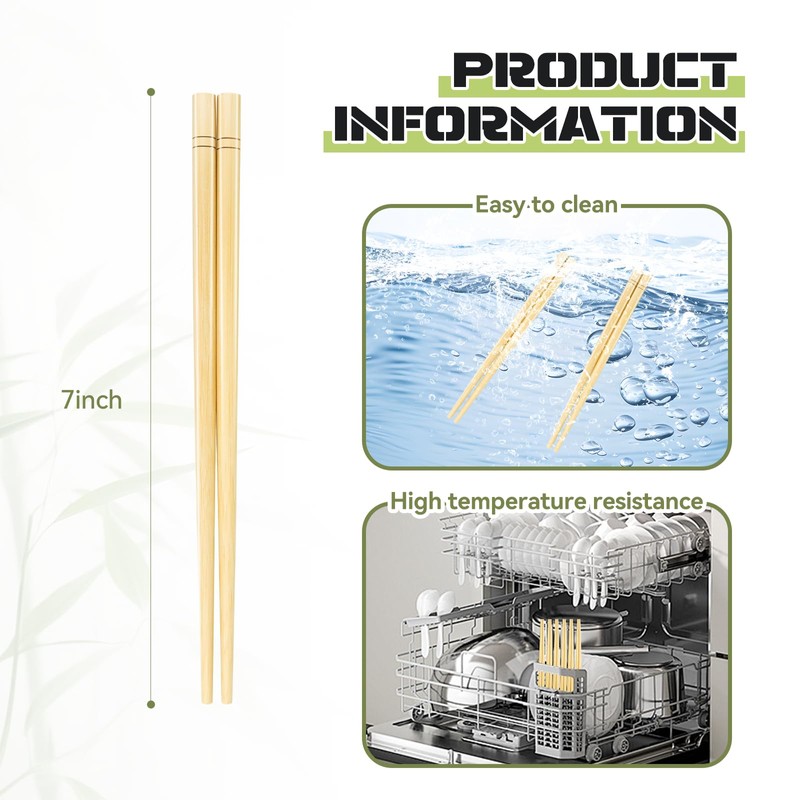 7 Inch X 5 Pairs Chopsticks,Reusable,Simplea and Minimalistic Design,More Size