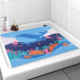 Safety Shower Mat, Non-Slip for Children, 60 x 60 cm, Soft Comfort Bath Mat with Drainage Holes, PVC-Loofah Massage Shower Mats for Wet Areas, Quick Drying