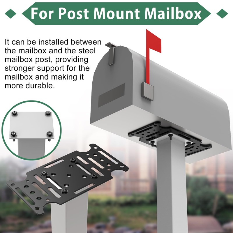 KOPKIO Universal Mailbox Mounting Bracket, Black Steel, Post Mount, 4mm