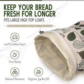 Beeswax Bread Bags for Homemade Sourdough, Sourdough Bread Bag with Zipper, 2 Pack Cotton Large Food Storage Bags to Keep Fresh