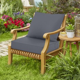 Comcaver Outdoor Seat Cushion Set for Chair Sofa Couch, Fade Resistant Waterproof Bottom and Backrest Cushions for Patio Furniture, Dark Grey, 22x22 Inch,1 Set