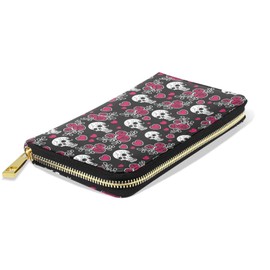 RYQAO Womens Wallet PU Leather Long Purse Credit Card Clutch with Zipper Coin Purse, Skull, Compact