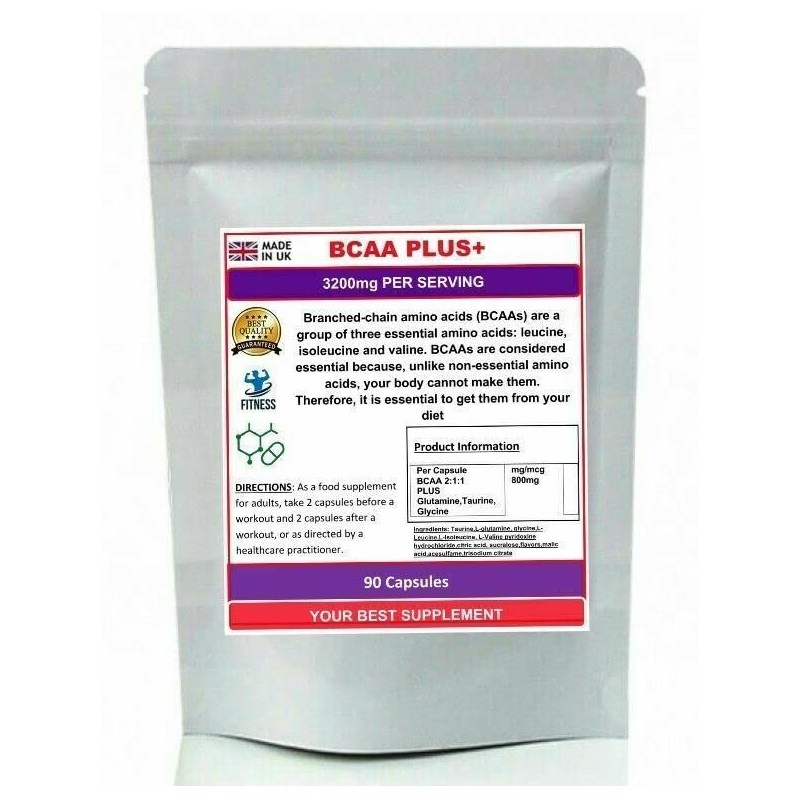 BCAA Branched Chain Amino Acid Plus+ GLUTAMINE,Taurine,GLYCINE SuperStr Capsules 120