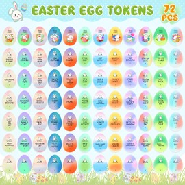 Duchong Easter Egg Fillers Bulk, 72 Packs Easter Egg Tokens, Easter Basket Stuffers, Easter Plastic Egg Hunt Party Favors, Egg Hunt Prizes, Easter Bunny Games Activity Reward Kids Teens Girls Boys