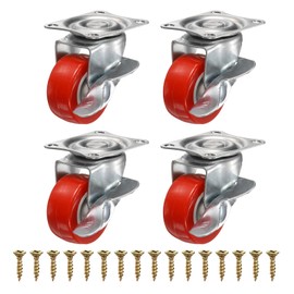 PATIKIL 1.5 Inch Caster Wheels, PVC Silent 360 Degree Swivel Plate Castors with Brake for Furniture Drawers Storage Bins DIY Project - 4pcs (Red)
