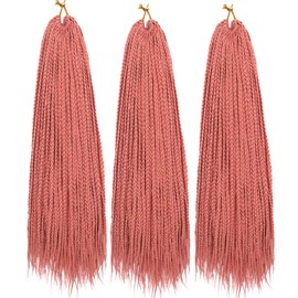 Box Braids Crochet Hair 24 Inch Prelooped Crochet Hair Extensions Hand Made 3 Packs Twist Crothet Braids Hair for Girls and Women Braiding Hair Extensions 22 Strands/Pack (24 Inch (Pack of 3), Rouge Pink)