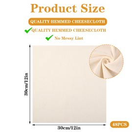 Wanmu 48 Pcs 20x20 Inches Cheese Cloths Bulk, Grade 100 Cheese Cloth for Straining Hemmed Reusable Cheesecloth Unbleached Cotton Muslin Cloth for Cheeses Making Supplies Juicing Canning Cooking