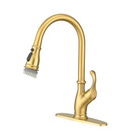 High Quality Single-Handle Modern Kitchen Faucet Commercial Home Water Tap with Brass Ceramic Classic Contemporary AccessoriesColor: Brushed Gold, Surface Finishing: Brushed Gold