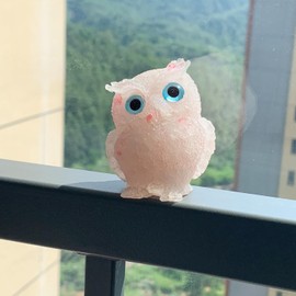 ACEDSGN Owl Statue 2.4'' Pink Crystal Natural Carved Resin Tumbled Stone Gemstone Owl Figurine Small Bird Accents Office Home Shelf Decor Owl Lover's Gift