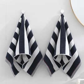 sense gnosis 100% Cotton Hand Towel Set of 2 Gauze Ribbed Black Striped Soft Quick Dry and Absorbent Bathroom Decorative Hand Towel 13 x 29 Inch