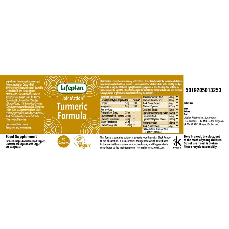 Lifeplan Joint Action Turmeric Formula 2 x 90 Capsules