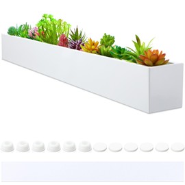 FillTouch 32 x 3.5 x 3.5 Inch Long Rectangular Planter Box Window Sill Plant Box Metal Water Trough Indoor Large Modern Steel with Drainage Holes Herb Garden Home(White)