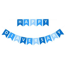 A1C WEAR - Happy Diaversary Pennant Flags Banner Sign for Celebrations and Parties - Heavy Card Stock Letters - 6in x 4.75in Letter Flags - Mixed Blues & White Letters (Mixed Blues)