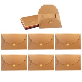 20CS Present Card Envelopes Kraft Paper Envelopes Mini Present Envelopes Holders with Bronzing Heart Shaped Clasp for New Year Birthday Invitation Present Cards