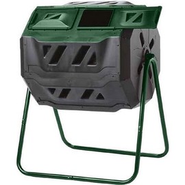 Exaco Trading Company Exaco Mr.Spin Compost Tumbler - 160 Liters / 43 Gallon, Dual Chamber Composter On Two-Leg Stand,Green/Black