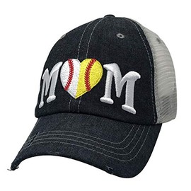 Cocomo Soul Baseball Softball Ball Mom Embroidered Mesh Trucker Style Hat Cap Baseball MOM Softball MOM 1/2 1/2Gift Mothers Day Dark Grey