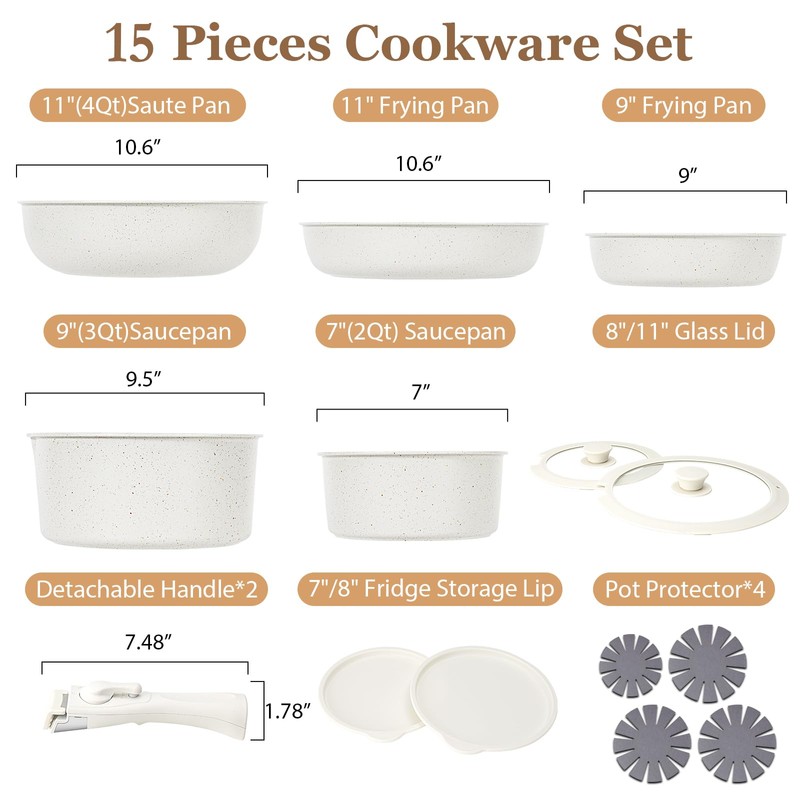 SODAY 15Pcs Pots and Pans Set Non Stick, Cookware Sets