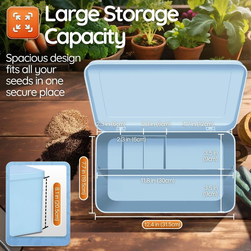 Flexzion Tin Storage Box with Removable Tray, 13 Inch Seed