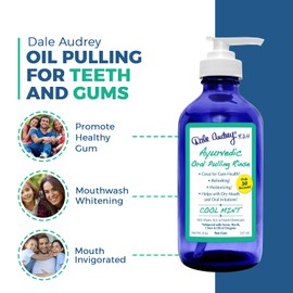 Dale Audrey Oil Pulling for Teeth and Gums | Organic Refreshing Mint Flavored Oral Rinse Natural Mouthwash for Bad Breath | Cobalt Glass Bottle with Pump for Teeth Whitening & Fresh Breath (8 oz)